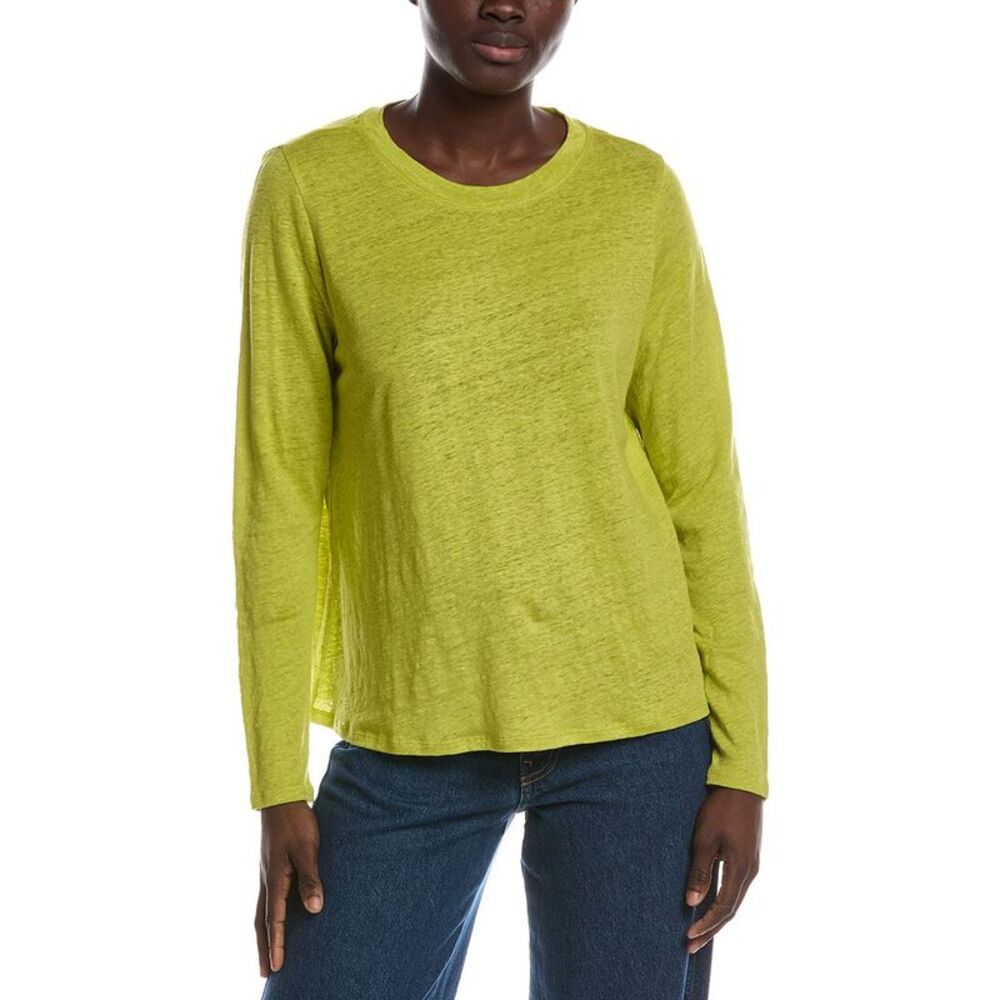 Eileen Fisher Womens Crewneck Linen T-Shirt, Green